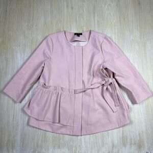 Halogen Pink Ruffle Tie Button Brushed 3/4 Sleeve Barbie Core Jacket Large
